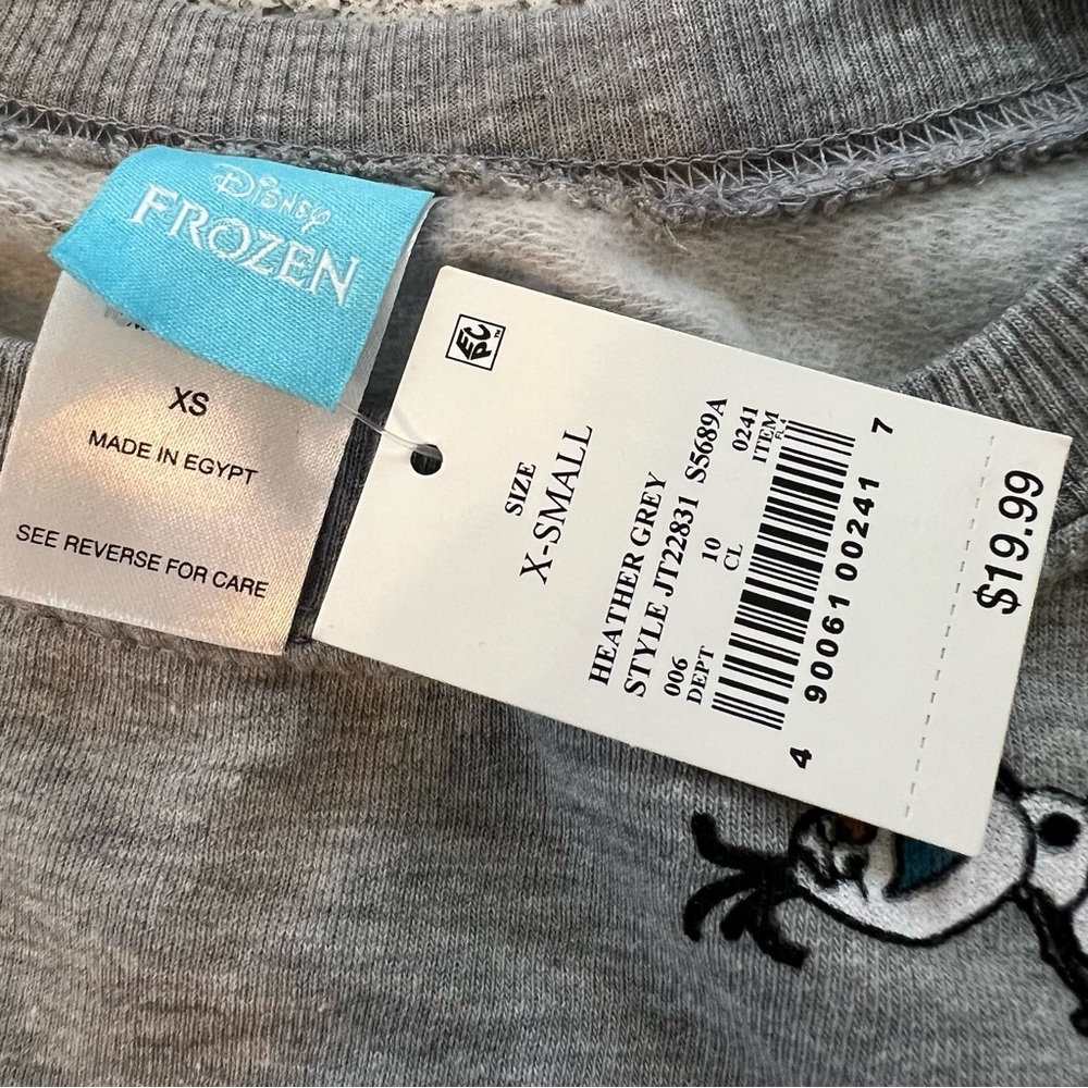 NWT Disney Frozen Olaf Heather Gray Graphic Crew Neck Sweater Size XS - Picture 7 of 8